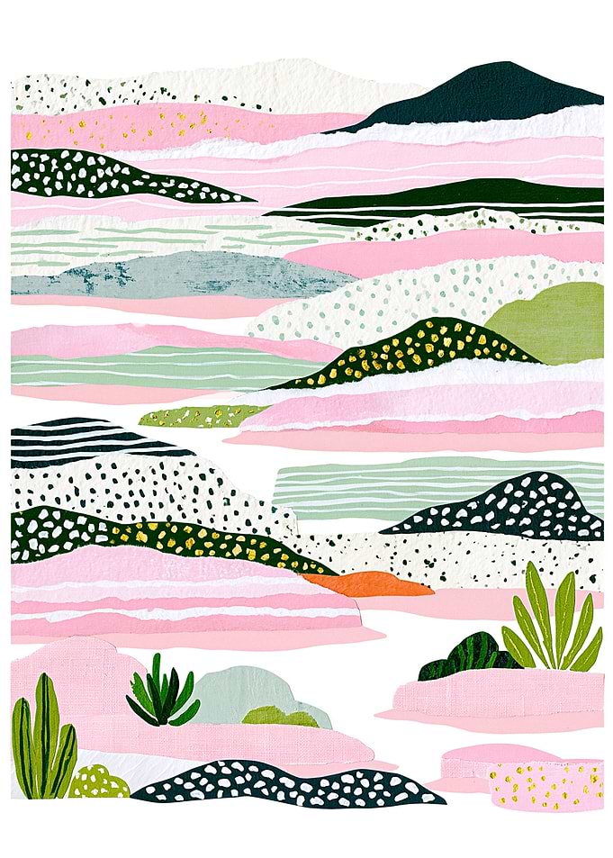 Abstract Pink and Green Landscape Collage