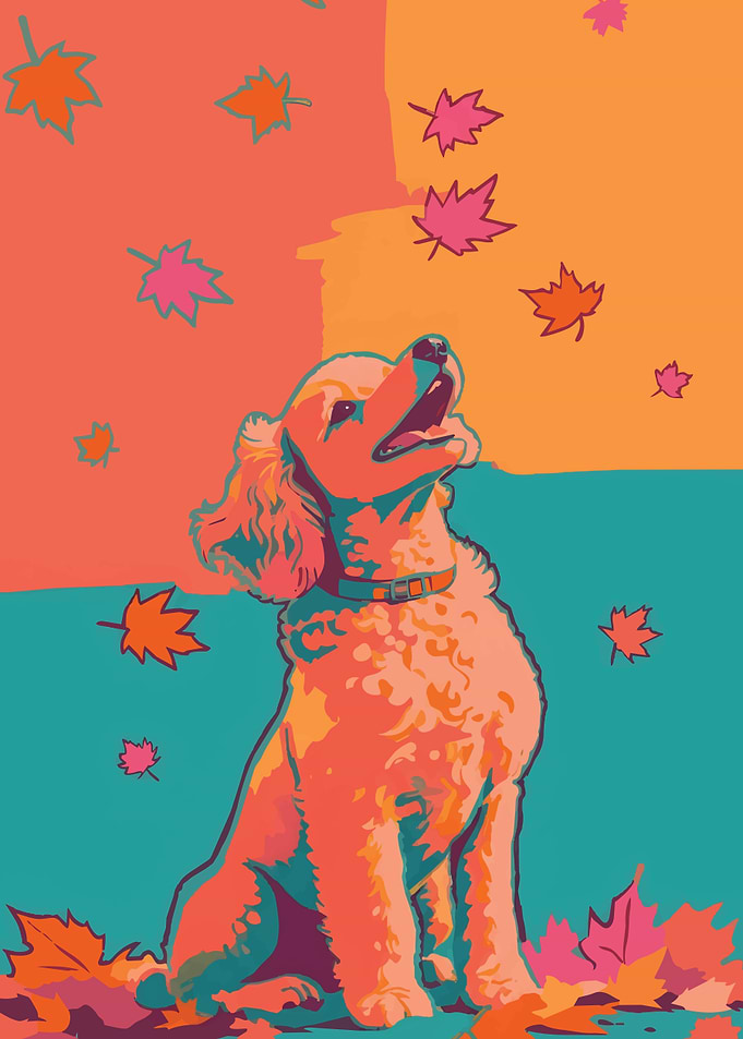 Pop Art Dog in Autumn Leaves