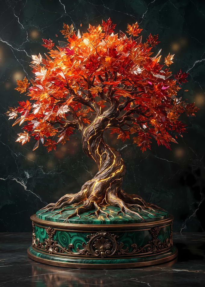 Glowing Crystal Maple Bonsai Sculpture