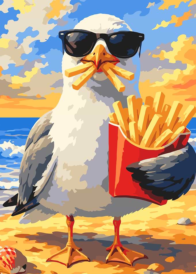 Cool Seagull Eating French Fries