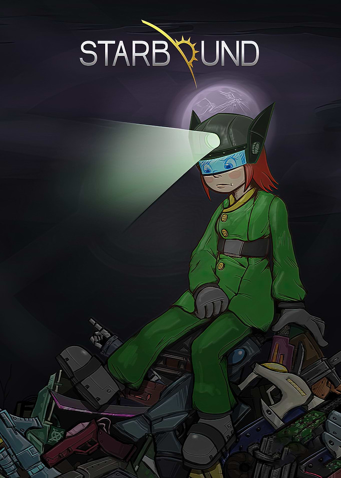 Starbound Game Character Sitting on Loot