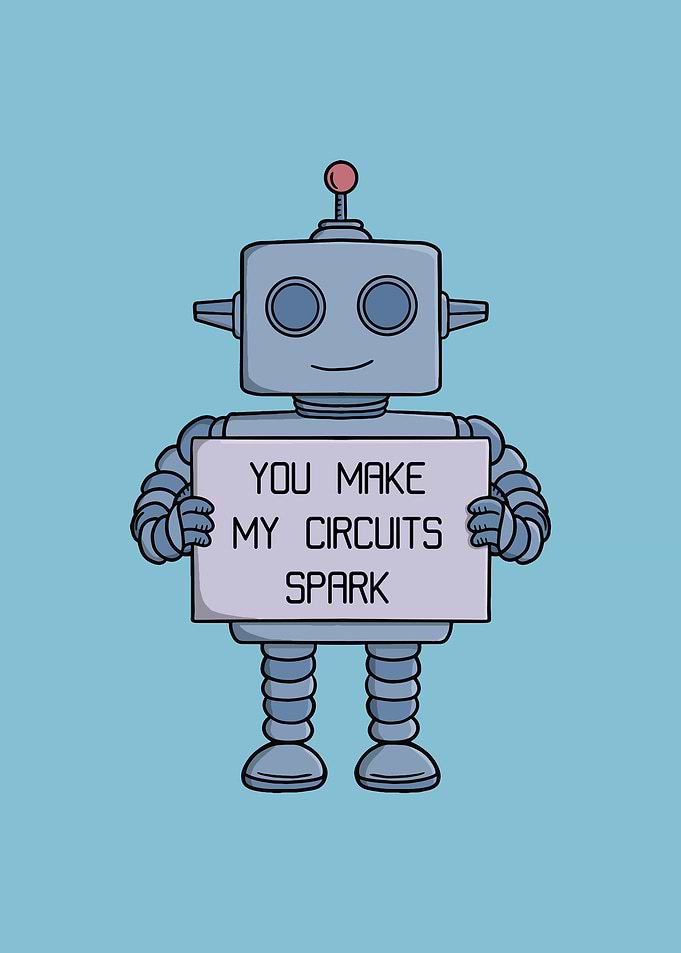Cute Robot Holding Love Sign