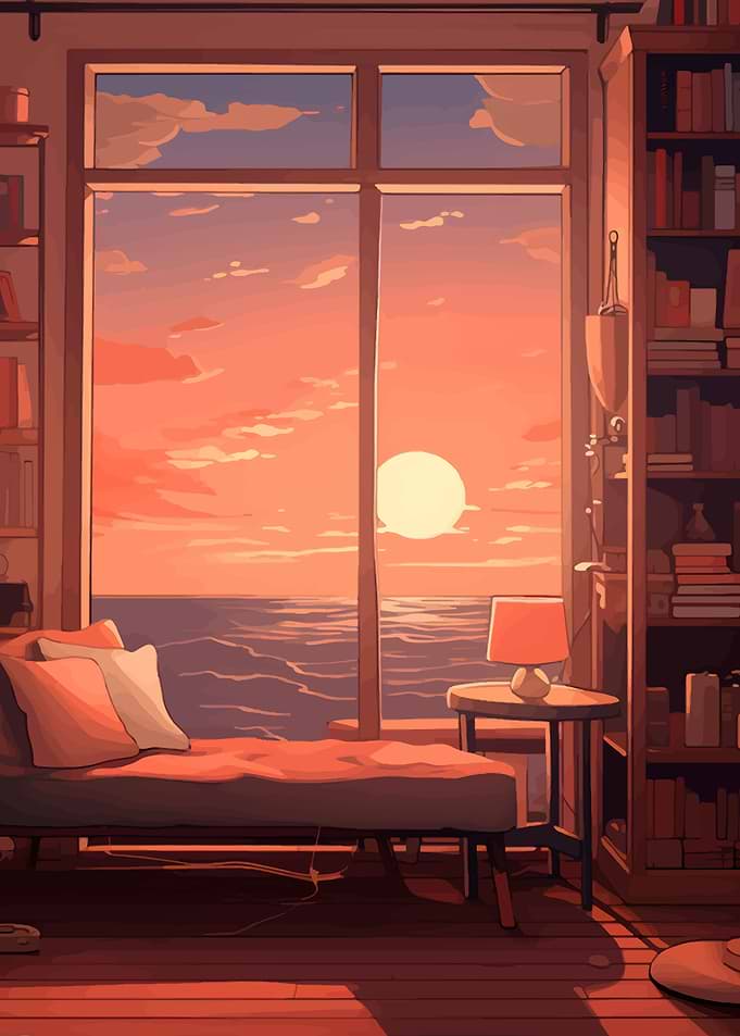 Cozy Sunset Reading Nook by Sea