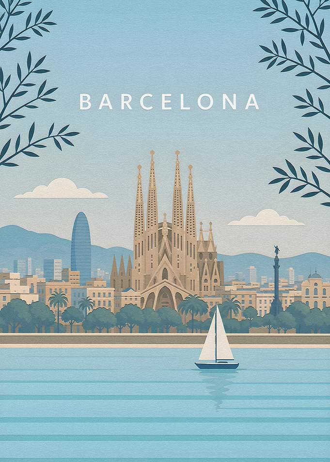 Barcelona Cityscape Travel Poster