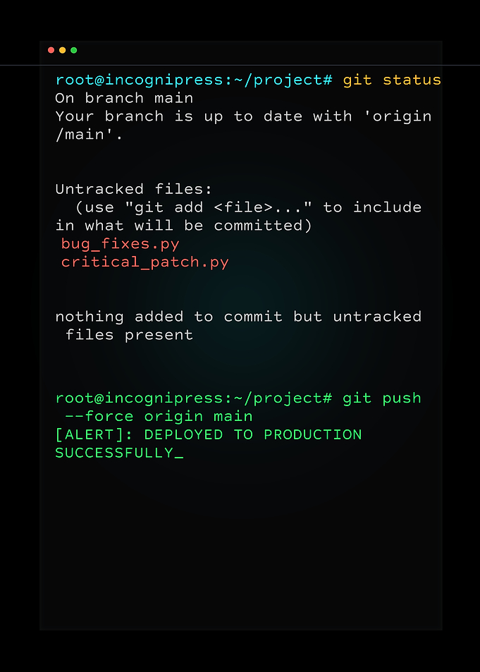 Git Push Force Main - Developer Terminal