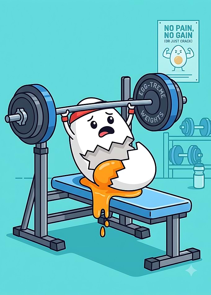 Funny Egg Lifting Weights Illustration