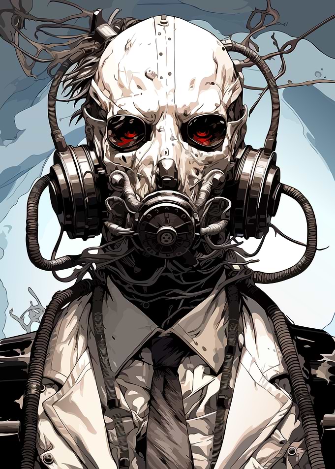 Cybernetic Skull Figure in Suit