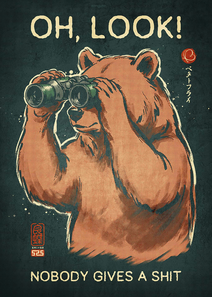 Bear Looking Through Binoculars Poster