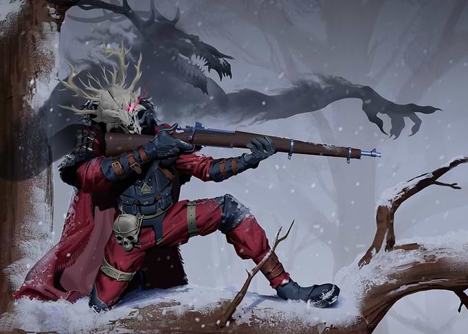 Hunter with Deer Skull Mask