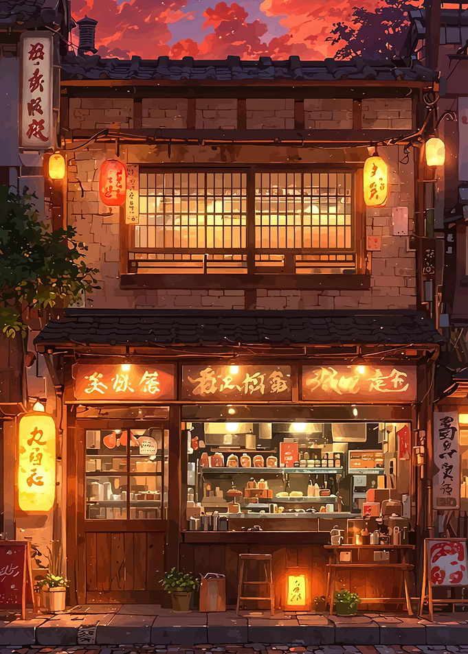 Cozy Japanese Izakaya at Sunset
