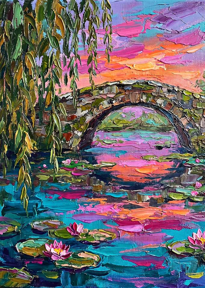 Impressionist Stone Bridge and Water Lilies