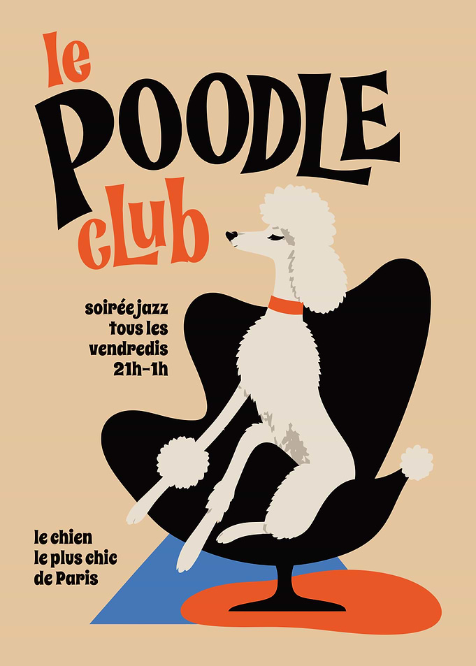 Le Poodle Club Vintage Jazz Poster
