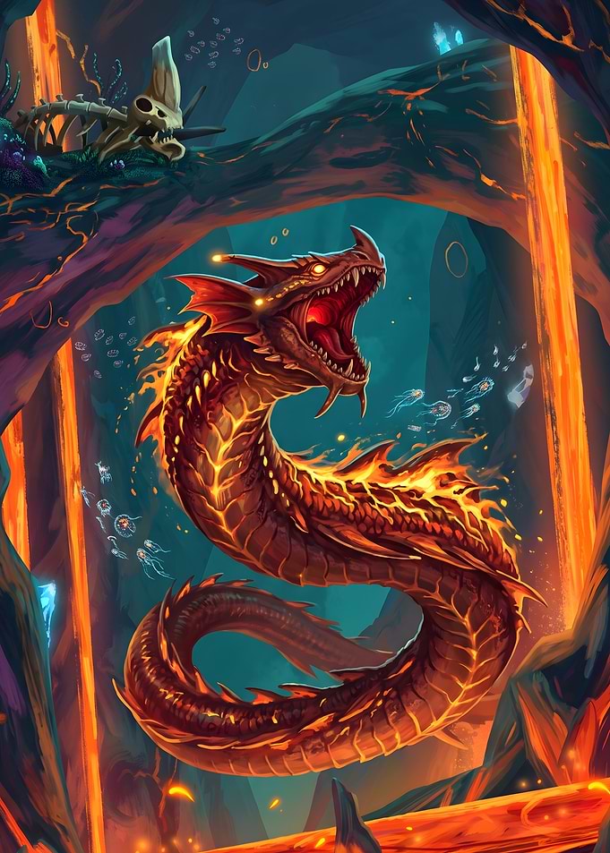 Subnautica Fiery Serpent in Underwater Cavern
