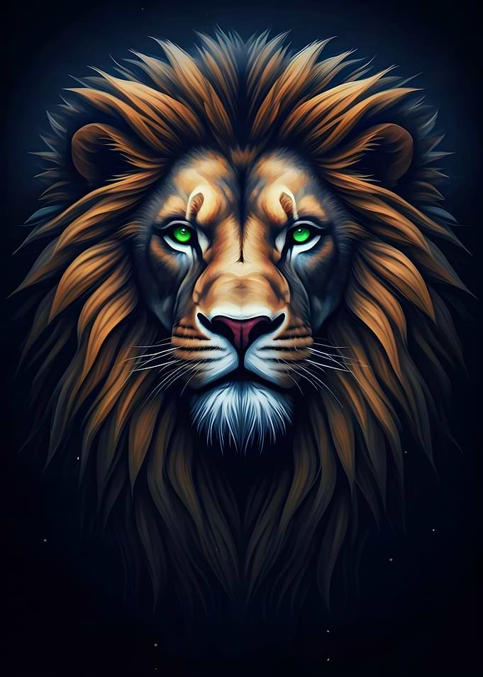 Majestic Lion Portrait with Green Eyes