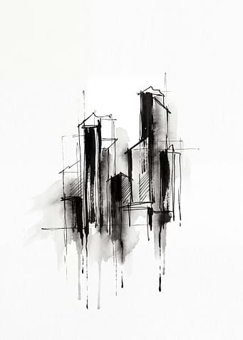 Abstract Ink Wash Cityscape Sketch