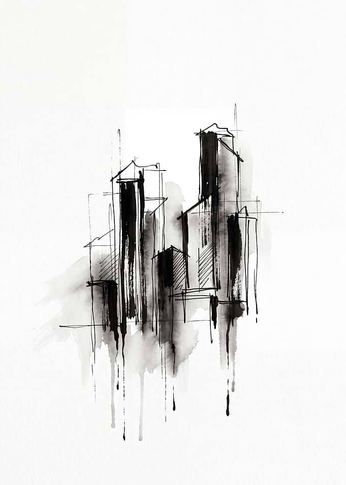 Abstract Ink Wash Cityscape Sketch