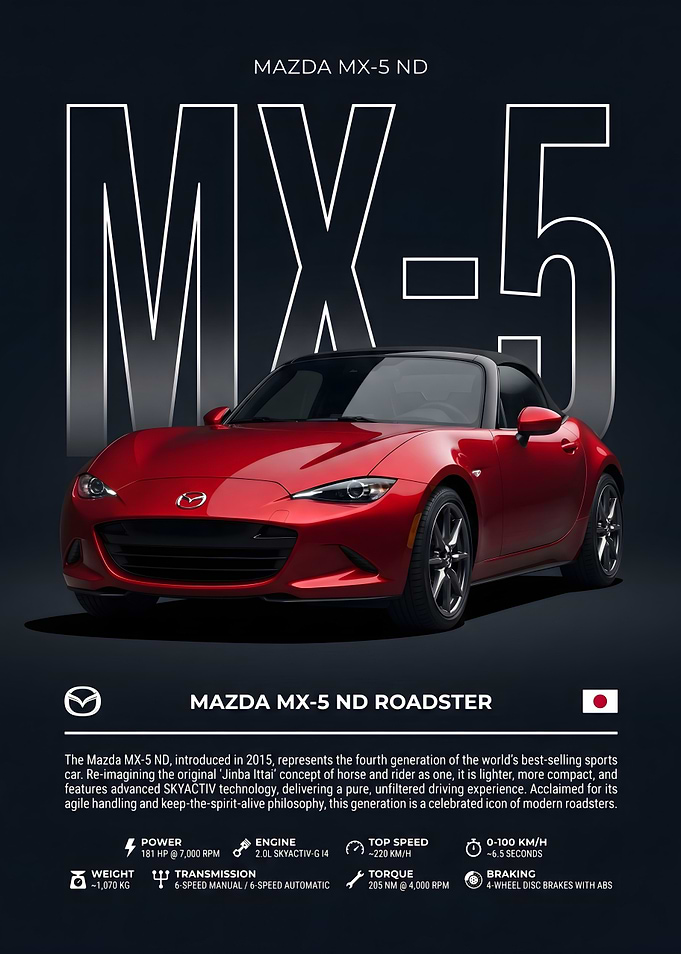 Mazda MX-5 ND Roadster Infographic Poster