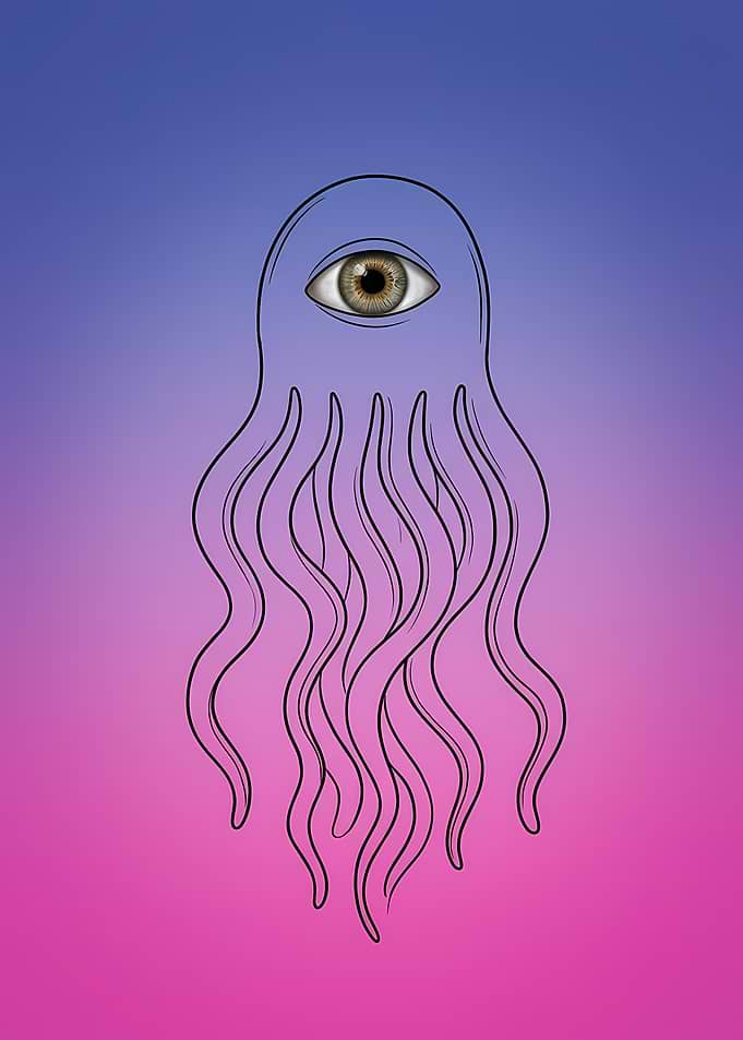 Surreal One-Eyed Jellyfish Illustration