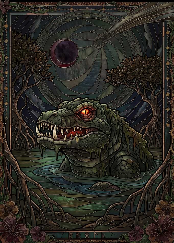 Stained Glass Swamp Crocodile Art