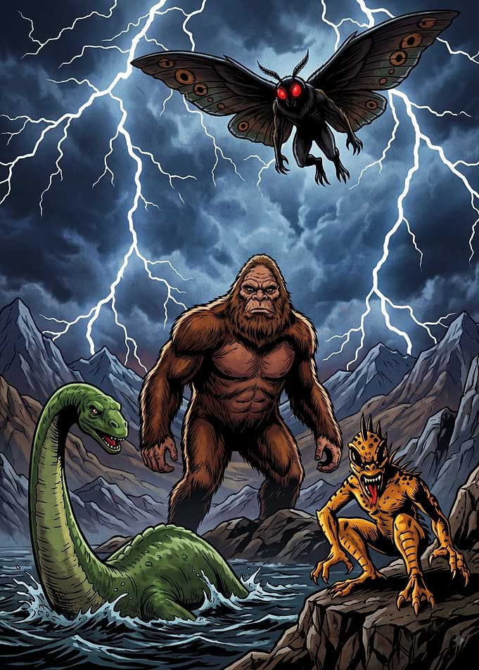 Cryptid Monsters Under Stormy Skies