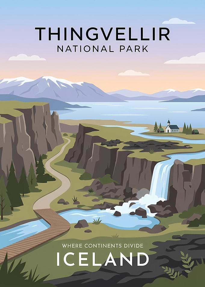 Thingvellir National Park Iceland Travel Poster