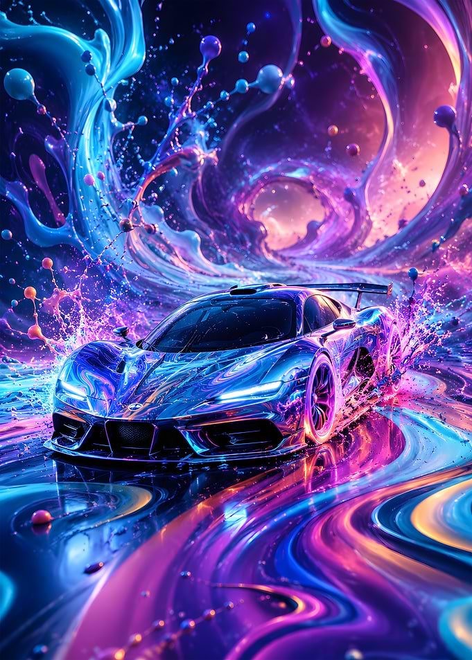 Futuristic Drift Car on Neon Fluid