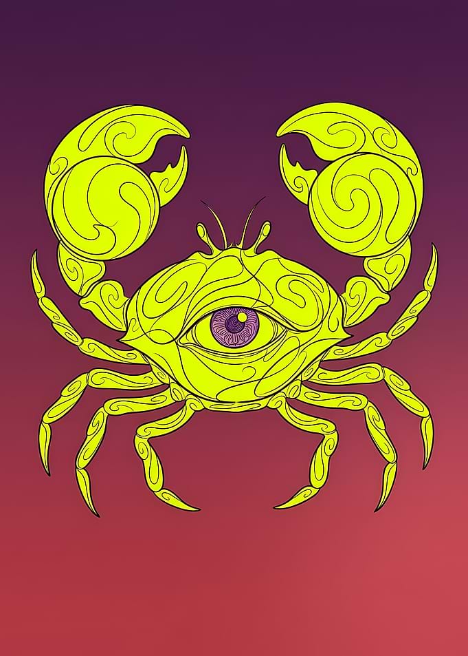Surreal Neon Eye Crab Illustration