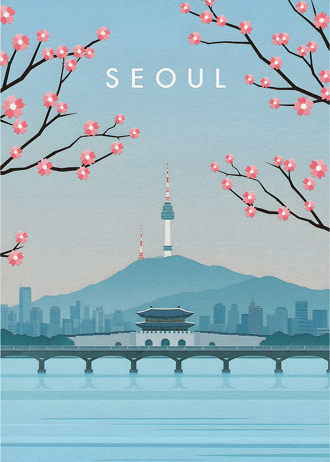 Seoul Cityscape Travel Poster