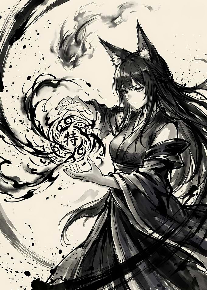 Fox Spirit Summoning Ink Art