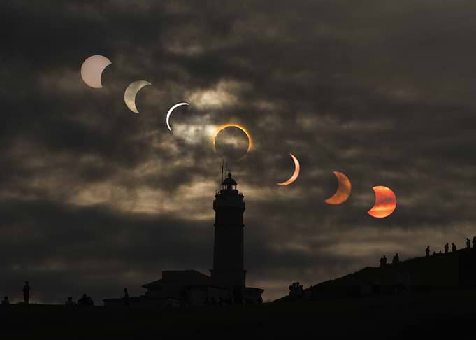 Solar Eclipse Sequence Over Lighthouse