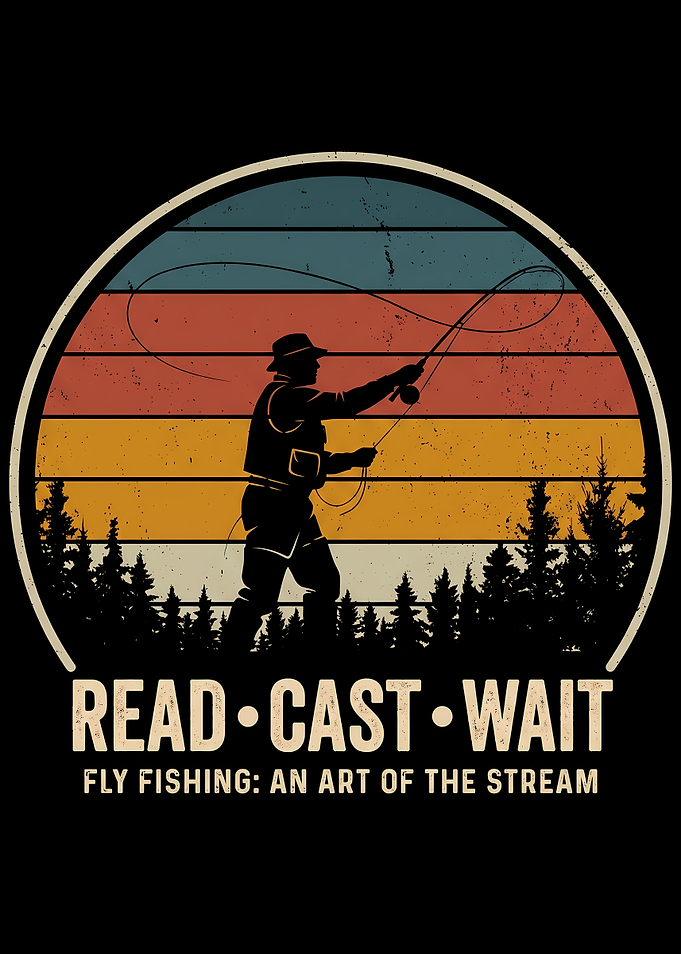 Vintage Fly Fishing Sunset Graphic