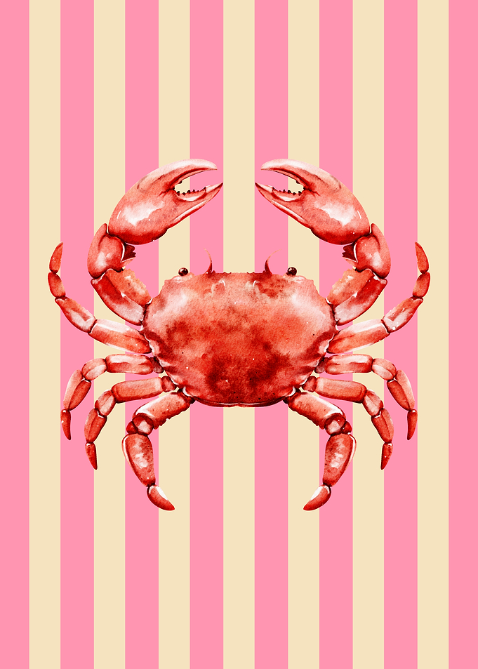 Watercolor Crab on Striped Background