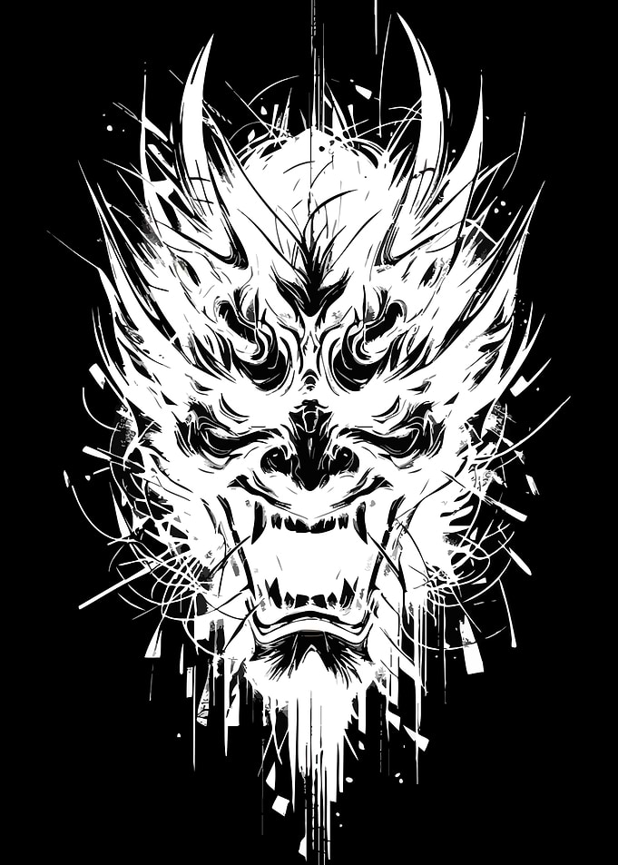 Abstract Oni Mask Graphic Art