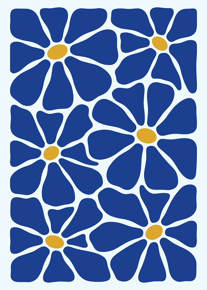 Minimalist Blue and Yellow Floral Pattern