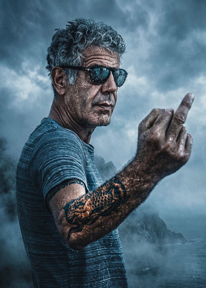 Anthony Bourdain Portrait in the Rain