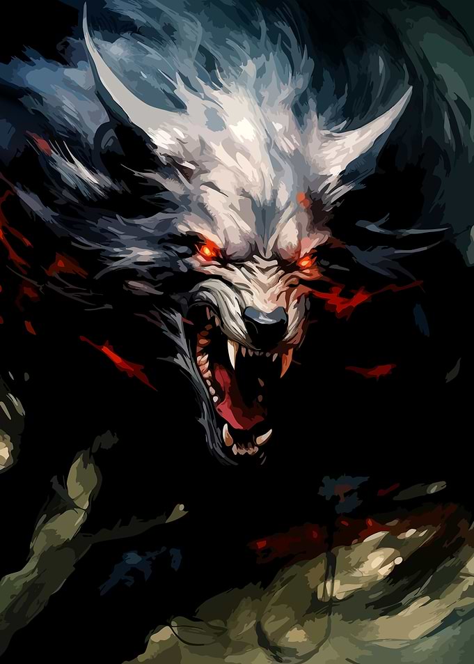 Fierce Glowing-Eyed Werewolf Portrait