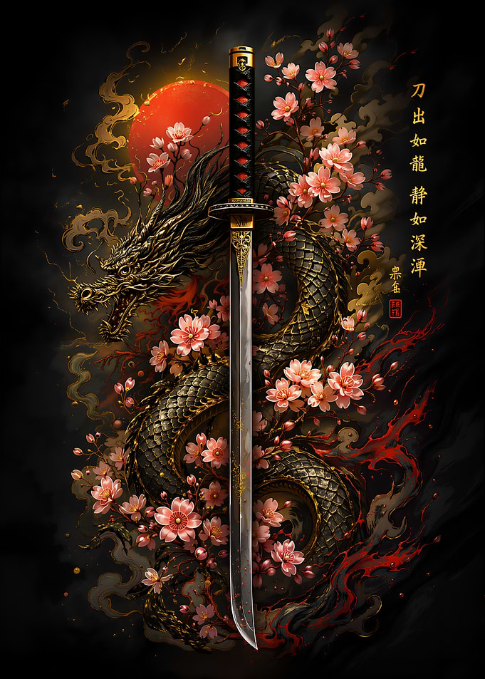Katana Sword with Dragon and Sakura