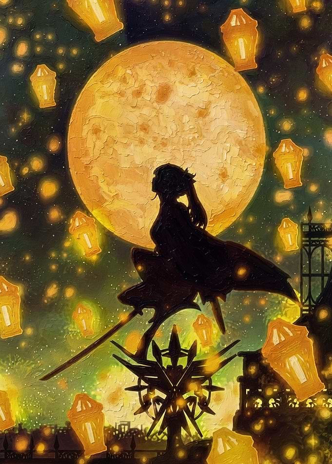 Anime Girl Silhouette with Lanterns