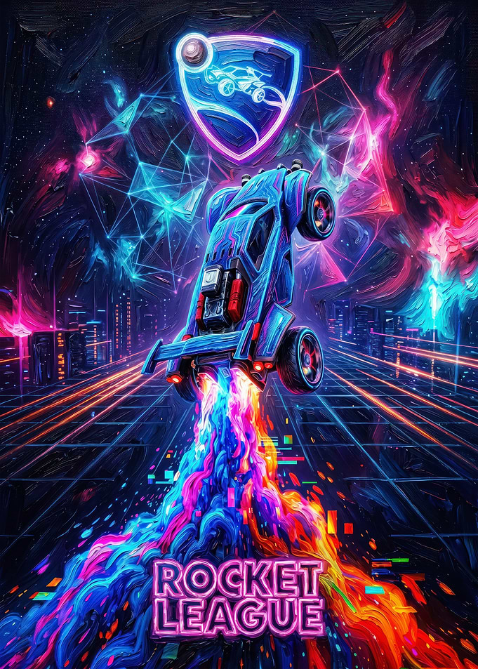 Neon Rocket League Car Poster