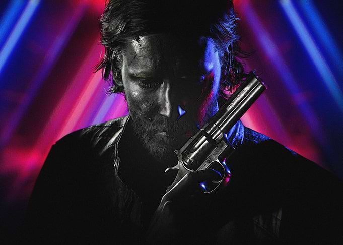 Man with Revolver Neon Portrait