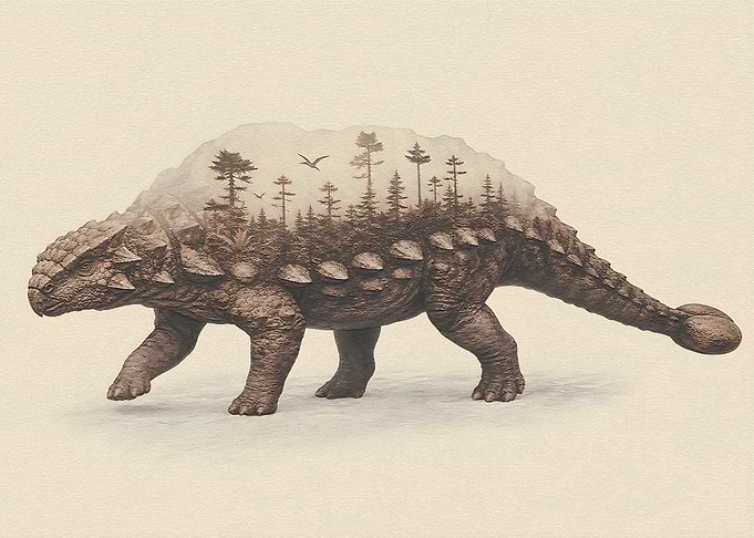 Double Exposure Ankylosaurus Forest Art