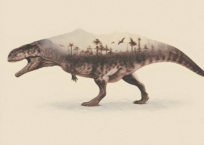 Double Exposure Dinosaur Landscape Art