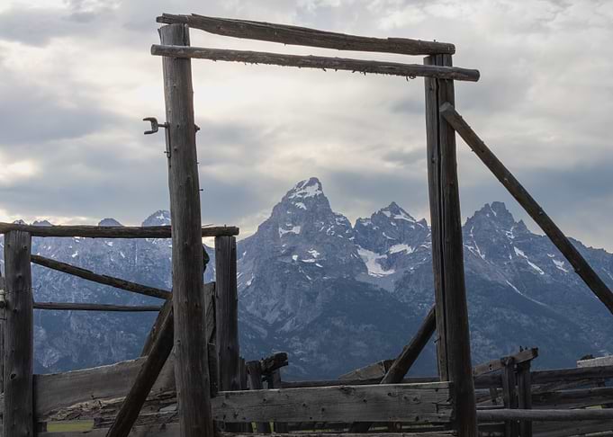 Grand Teton Mountains Through Wooden Gate