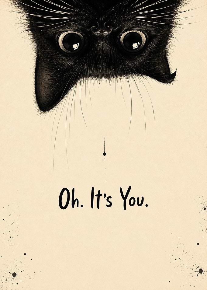 Upside Down Black Cat Illustration