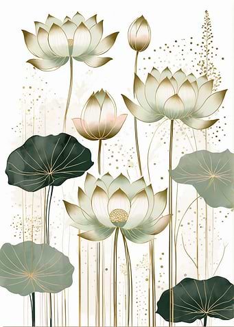 Elegant Gold and Green Lotus Art