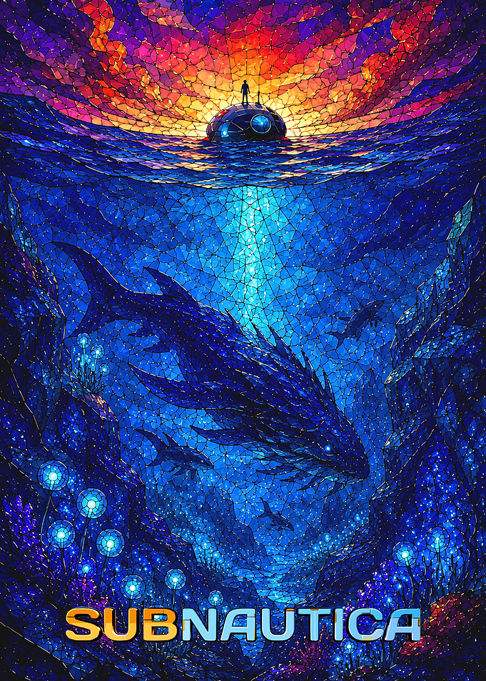 Subnautica Stained Glass Underwater Scene