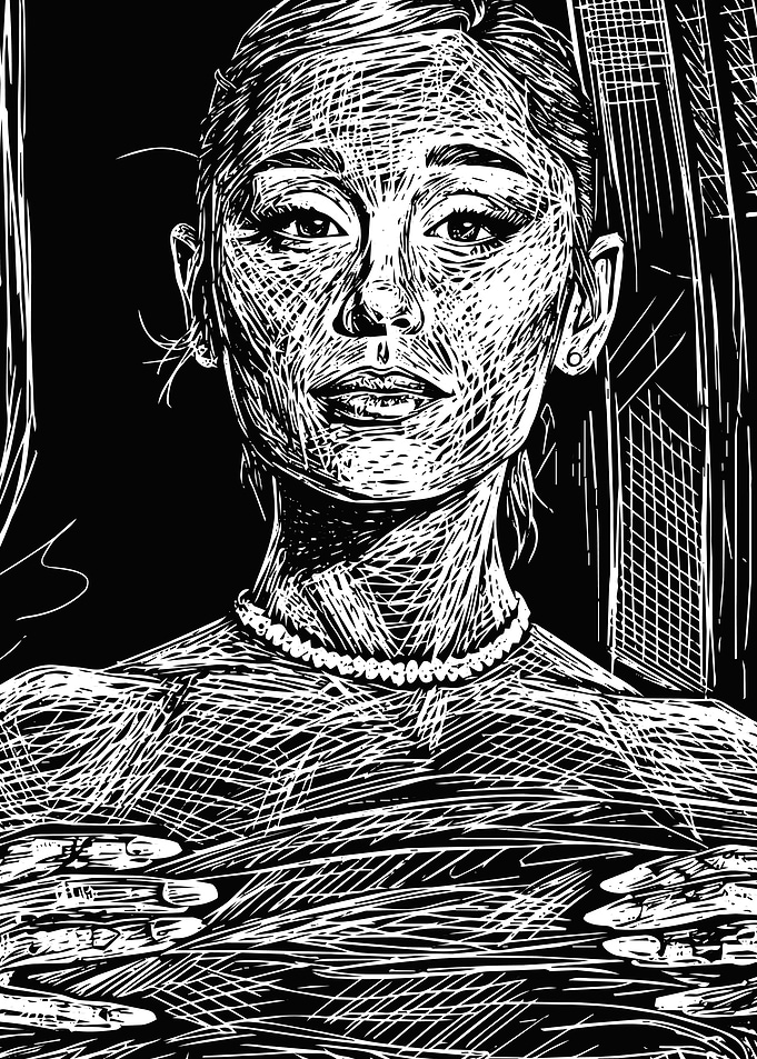 Ariana Grande Scratchboard Style Portrait