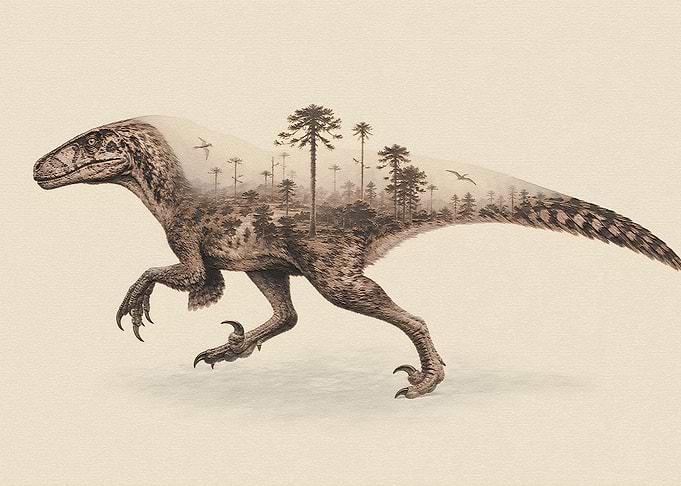 Double Exposure Raptor Dinosaur Art