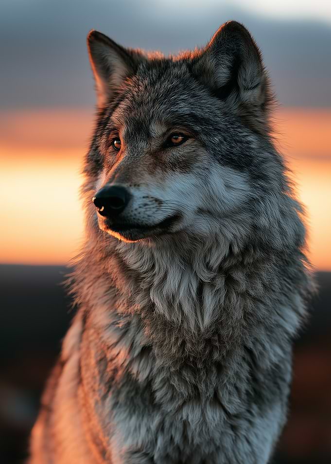 Majestic Wolf at Sunset Portrait