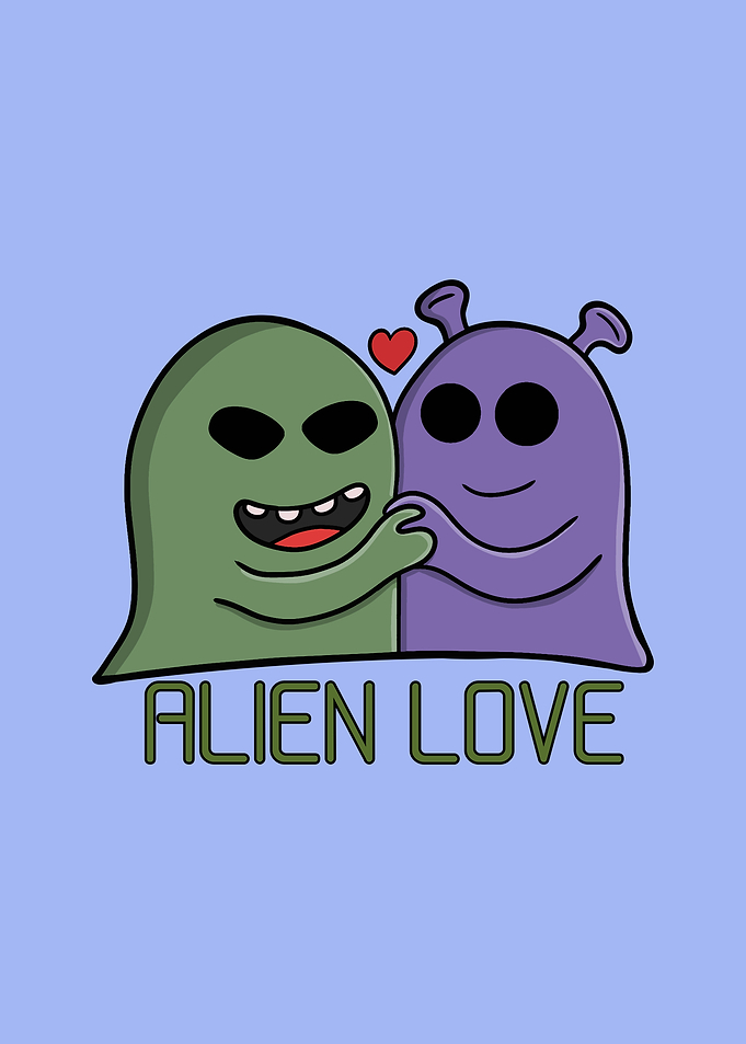 Cute Alien Love Cartoon Illustration
